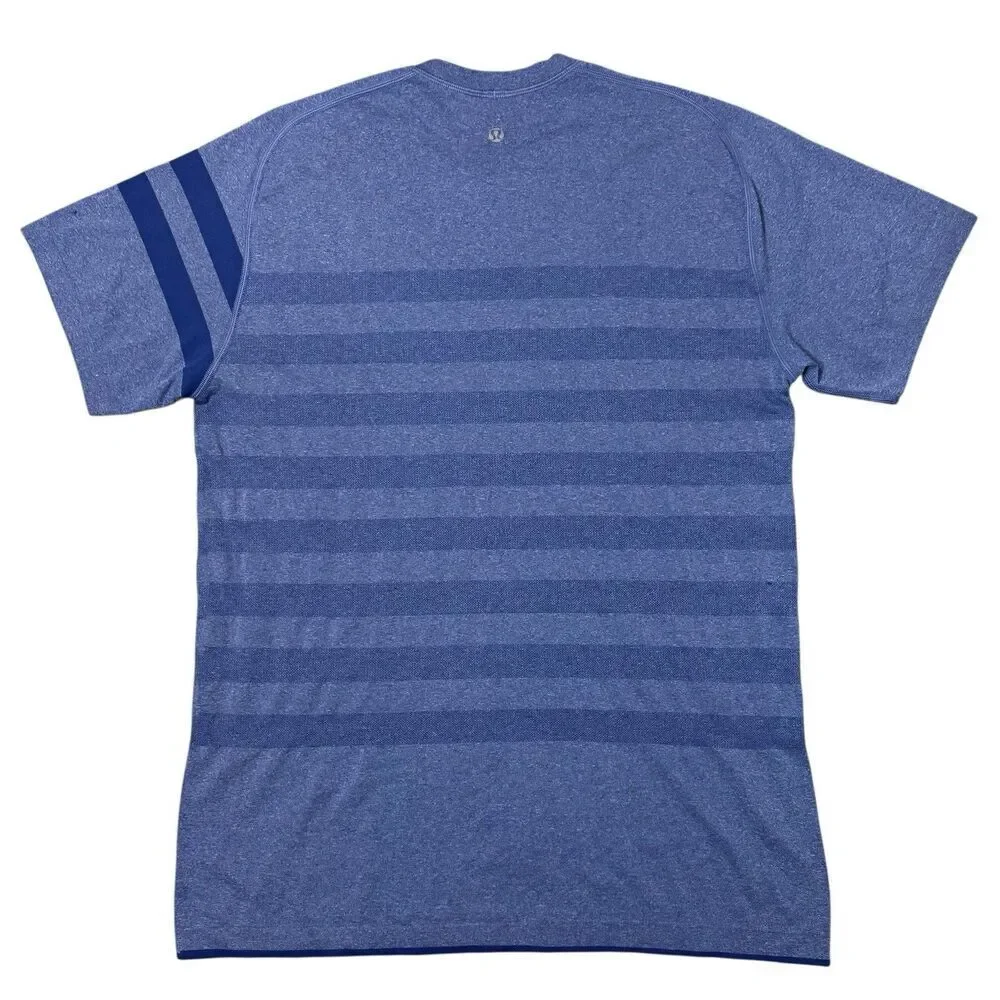Lululemon Metal Vent Tech Shirt Men Medium Blue Stripe Short Sleeve Athletic Gym - Picture 2 of 4